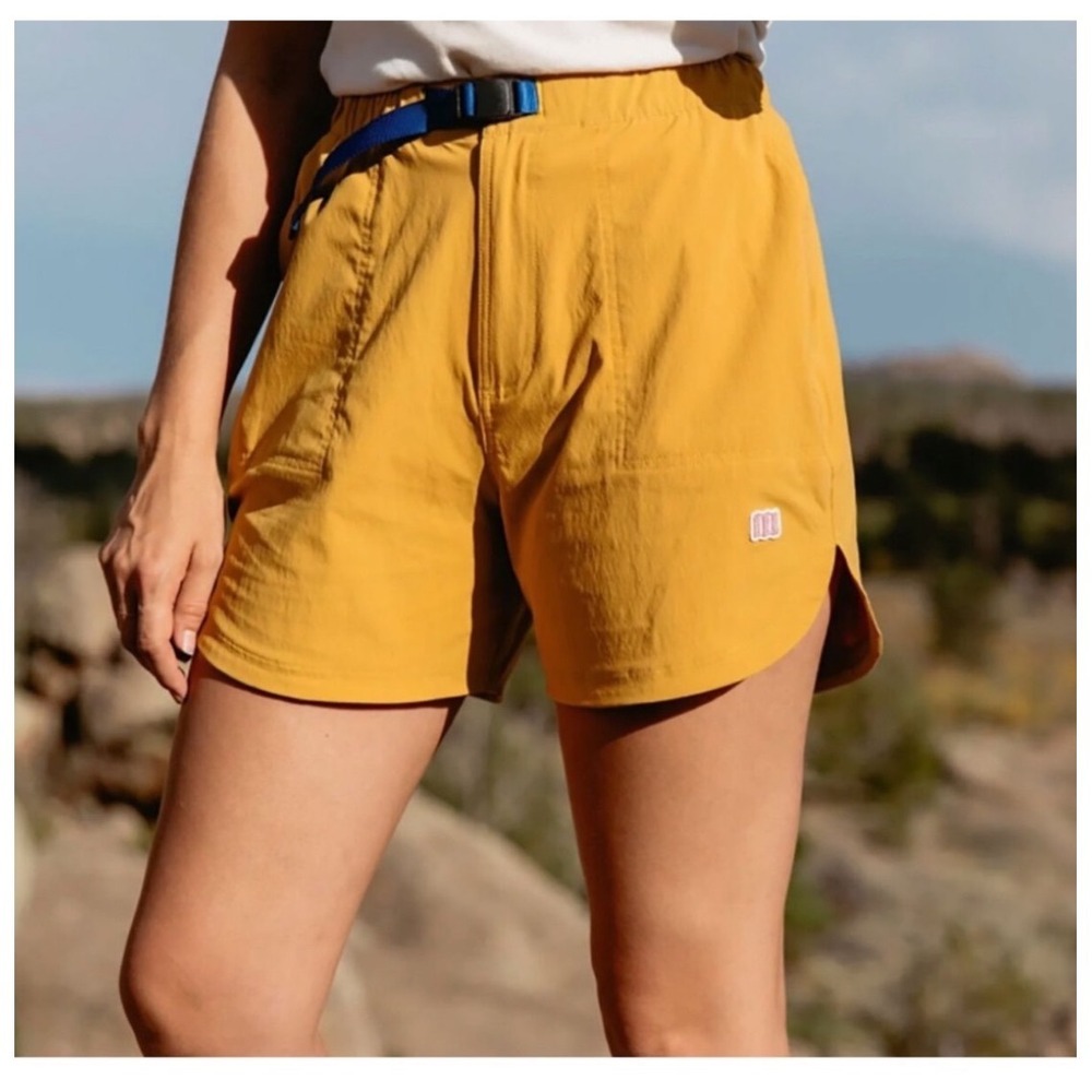 Topo Designs River Shorts Womens Small Mustard Yellow Quick Dry Hiking Belted